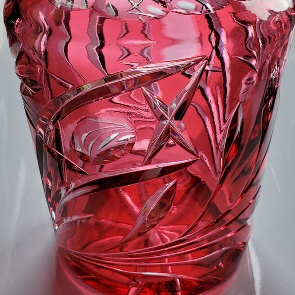 12" Crystal Cranberry Cut To Clear Bohemian Decanter EUC - Picture 13 of 16